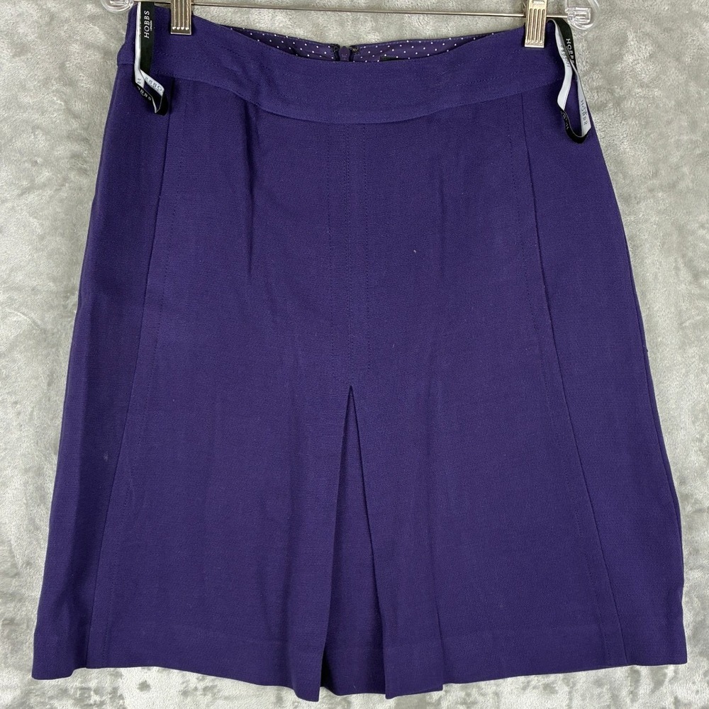 Hobbs London Purple Knee Length‎ Skirt Size 10 Front Pleat Lined Professional